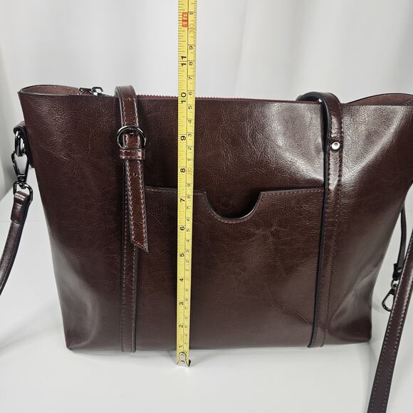 Large Leather Tote Brown Genuine Leather Side Bags Burgundy Classic - Picture 6 of 11